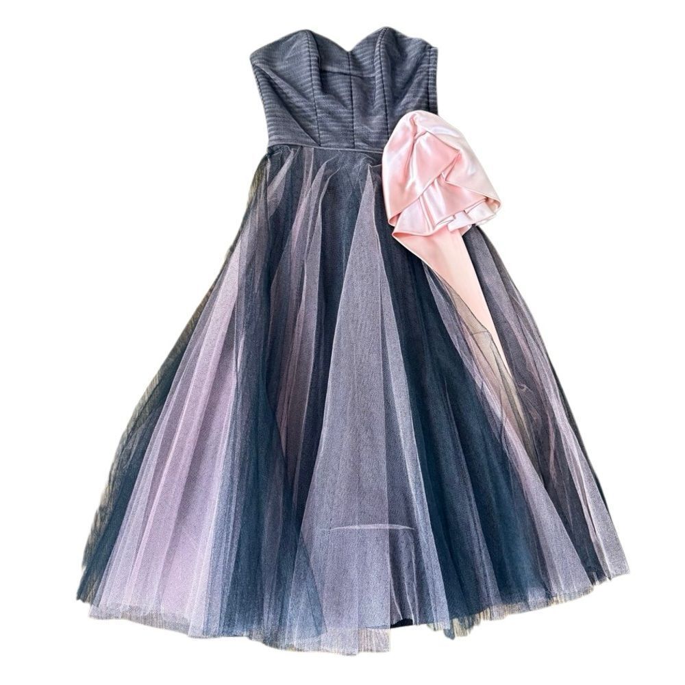 Vintage Dress Cocktail Dress Strapless Tulle Black Pink